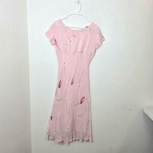 Light Pink Floral Y2K 90s Babydoll Coquette Fairy Romantic Midi Dress Size 10